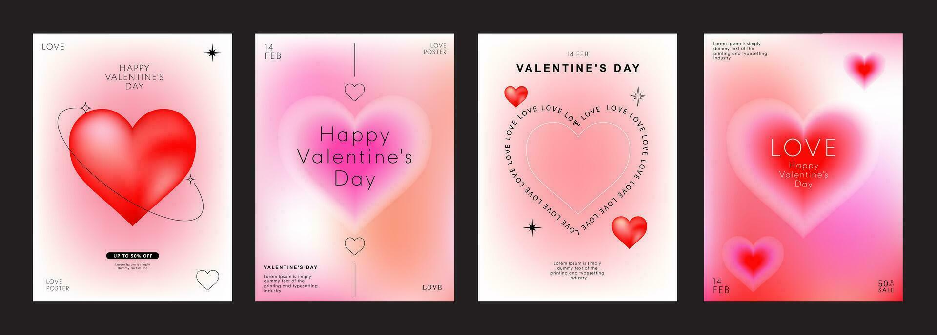 ensemble de moderne conception modèles pour valentines jour, l'amour carte, bannière, affiche, couverture, invitation. branché minimaliste esthétique avec dégradés et typographie, y2k arrière-plans. vecteur illustration.