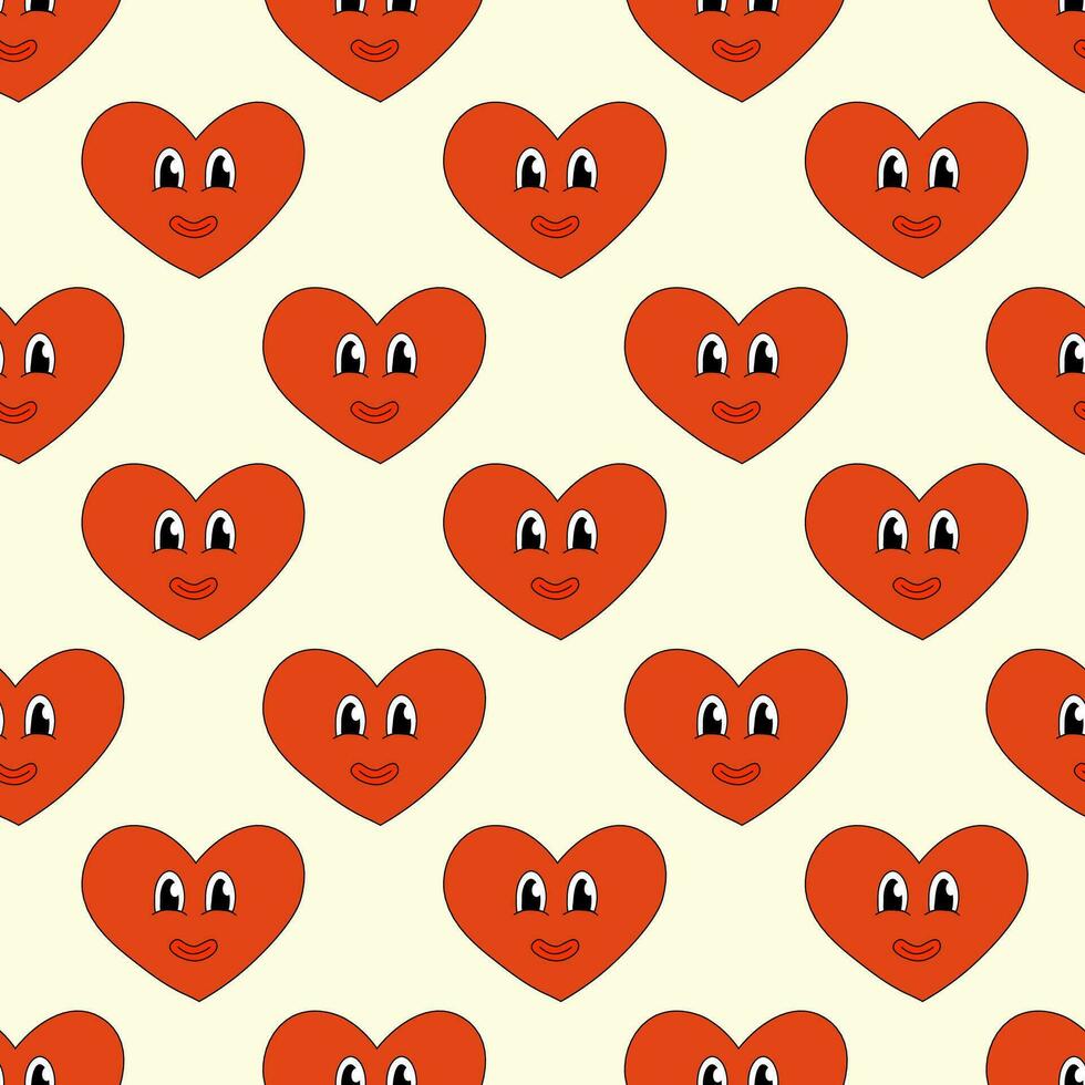sans couture modèle avec cœur rouge personnage sourire pour Valentin journée. mascotte dans sensationnel et y2k style. vecteur dessin animé illustration.