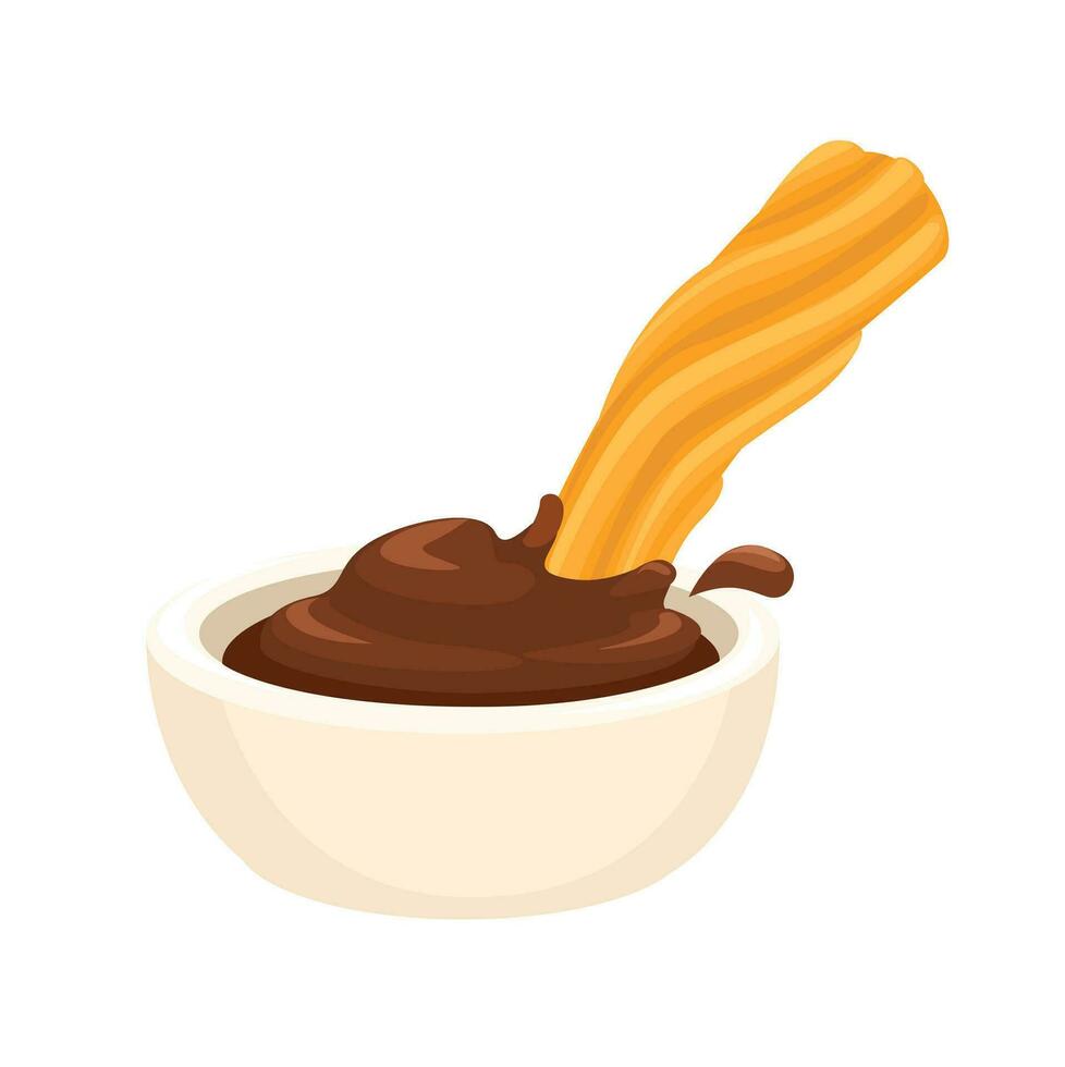 Churros casse-croûte tremper sur Chocolat dessin animé illustration vecteur