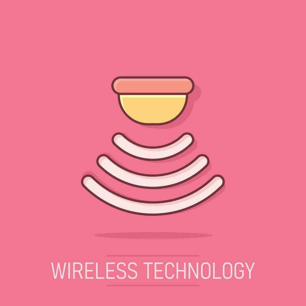 icône de capteur de mouvement dans le style comique. pictogramme d'illustration de dessin animé de vecteur d'ondes de capteur. effet d'éclaboussure de concept d'entreprise de connexion de sécurité.