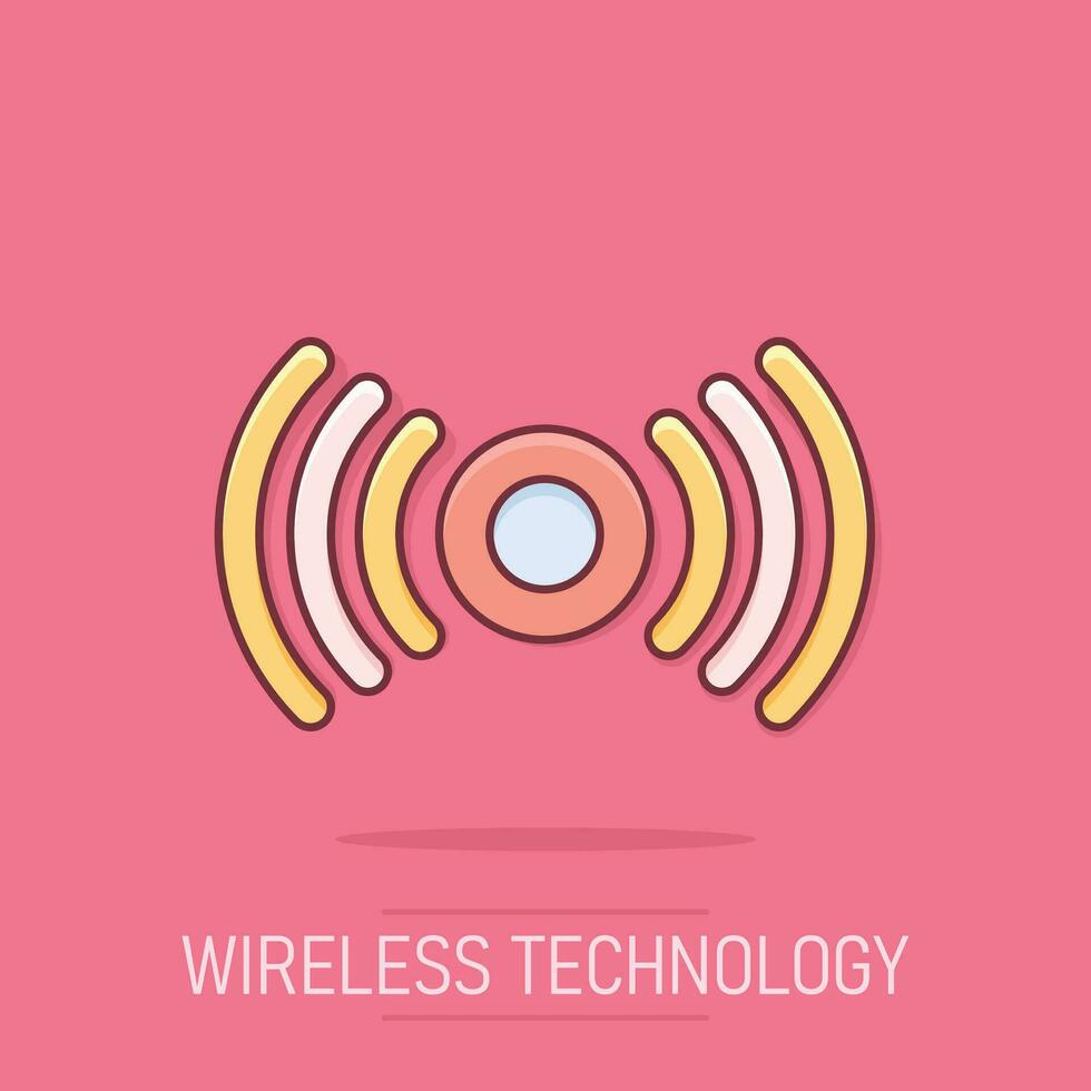 icône de capteur de mouvement dans le style comique. pictogramme d'illustration de dessin animé de vecteur d'ondes de capteur. effet d'éclaboussure de concept d'entreprise de connexion de sécurité.