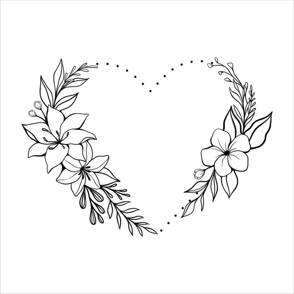 décoratif Cadre conception avec fleurs couronne dans forme cœur vecteur
