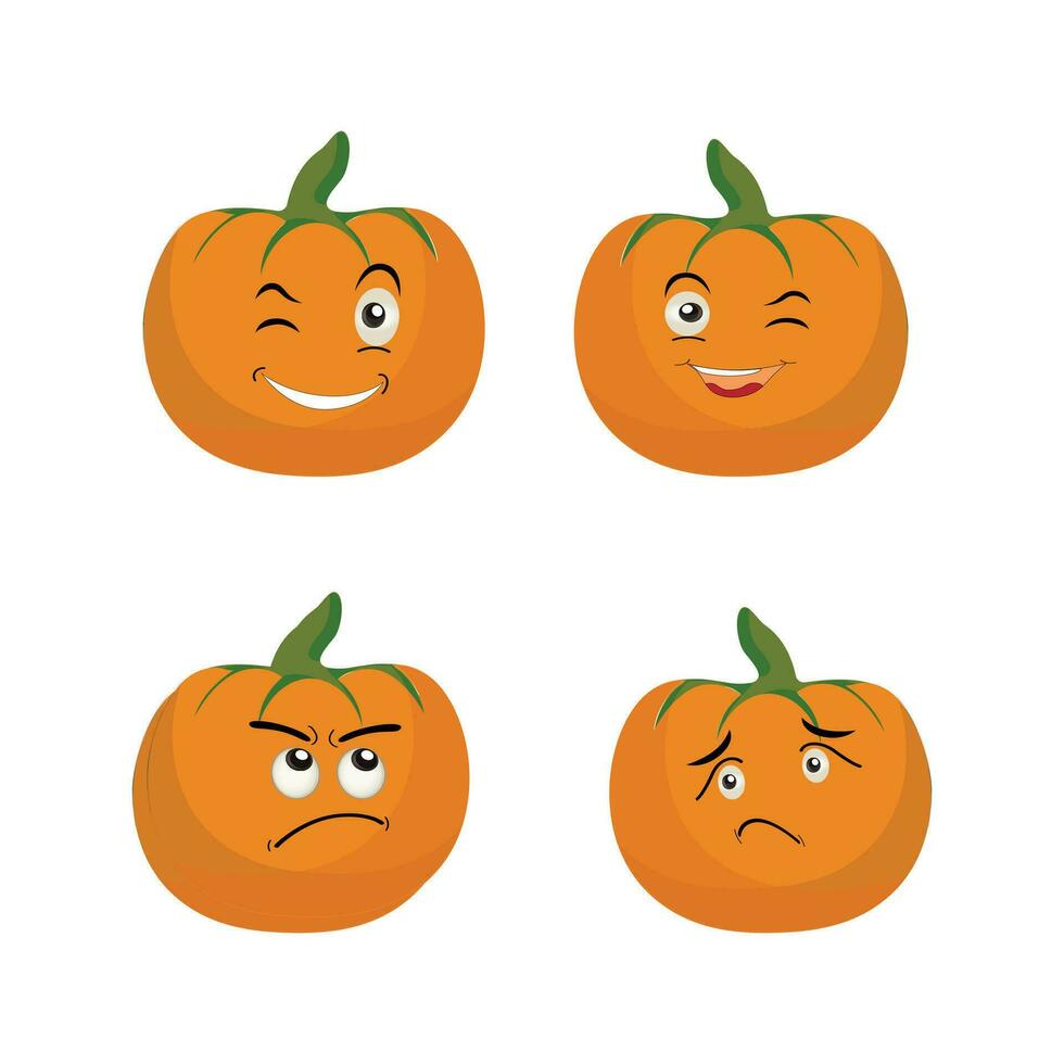 citrouilles personnage dessin animé, Halloween citrouille icône vecteur. plat conception, Halloween effrayant citrouille avec sourire, content affronter, divers expression. vecteur