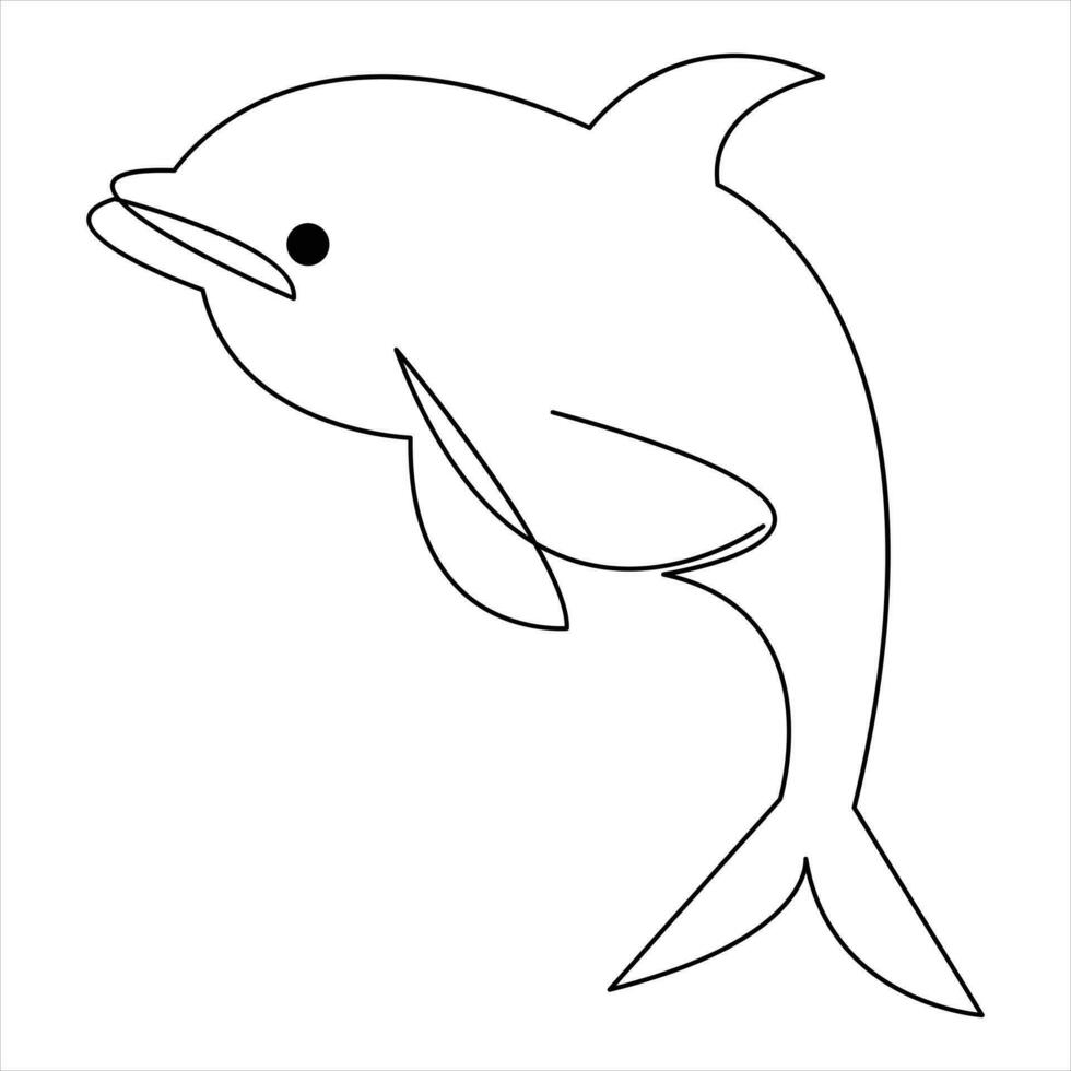 dauphin poisson continu un ligne art dessin minimaliste nager main tiré contour vecteur illustration