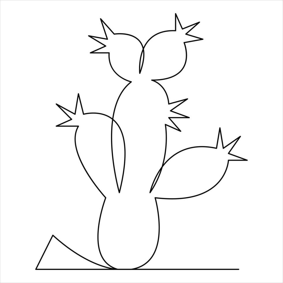 Célibataire ligne art dessin continu main tiré cactus illustration maison plante dans une pot griffonnage vecteur style