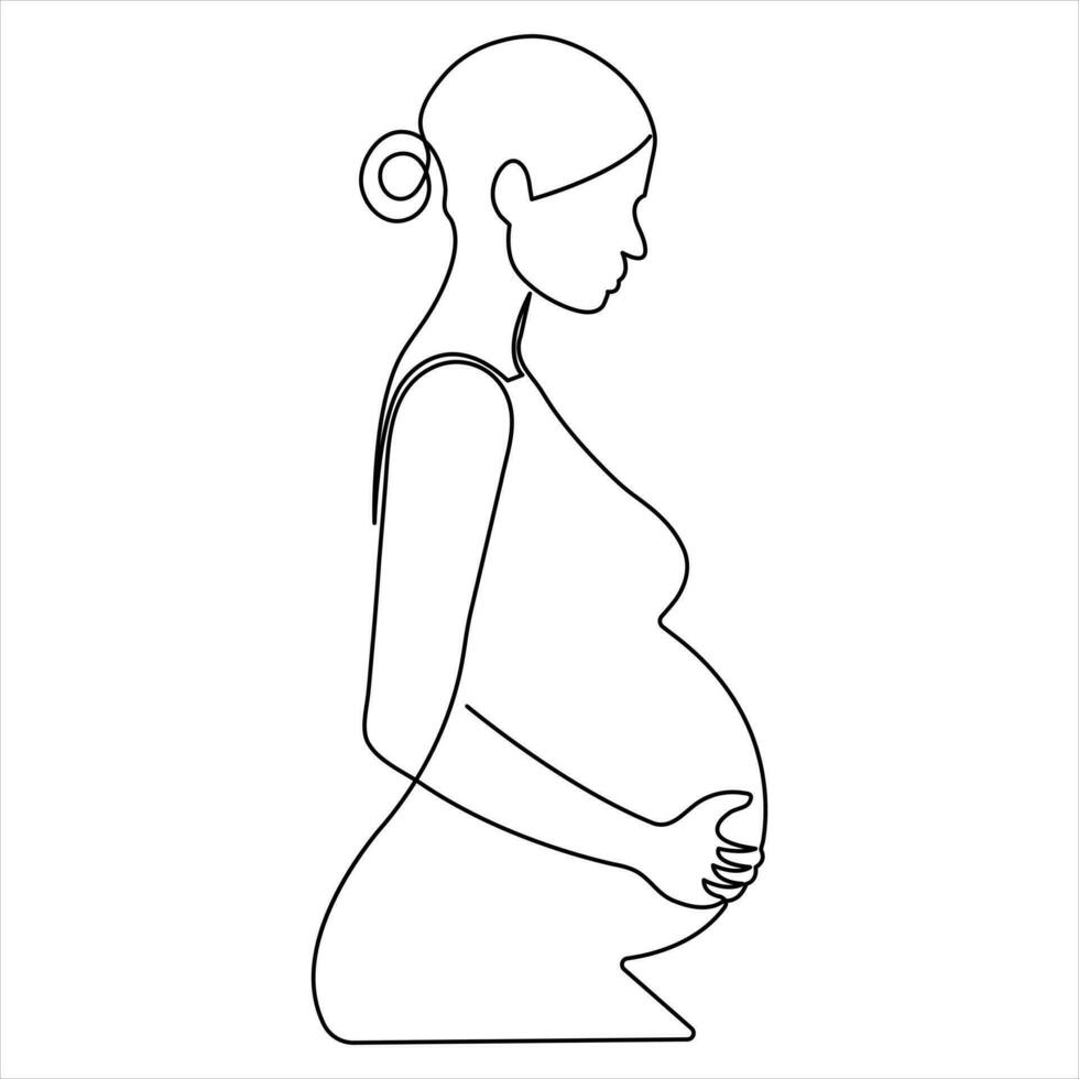 femme journée Enceinte femme content mère en portant sa Enceinte ventre continu un ligne dessin contour vecteur