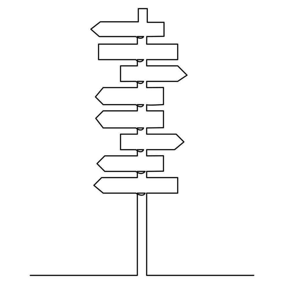 route direction continu un ligne dessin de poteau indicateur flèches à le la gauche et droite contour vecteur illustration