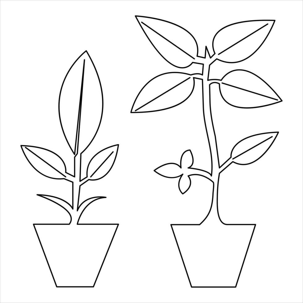 continu Célibataire ligne dessin plante de feuille contour vecteur icône minimaliste art