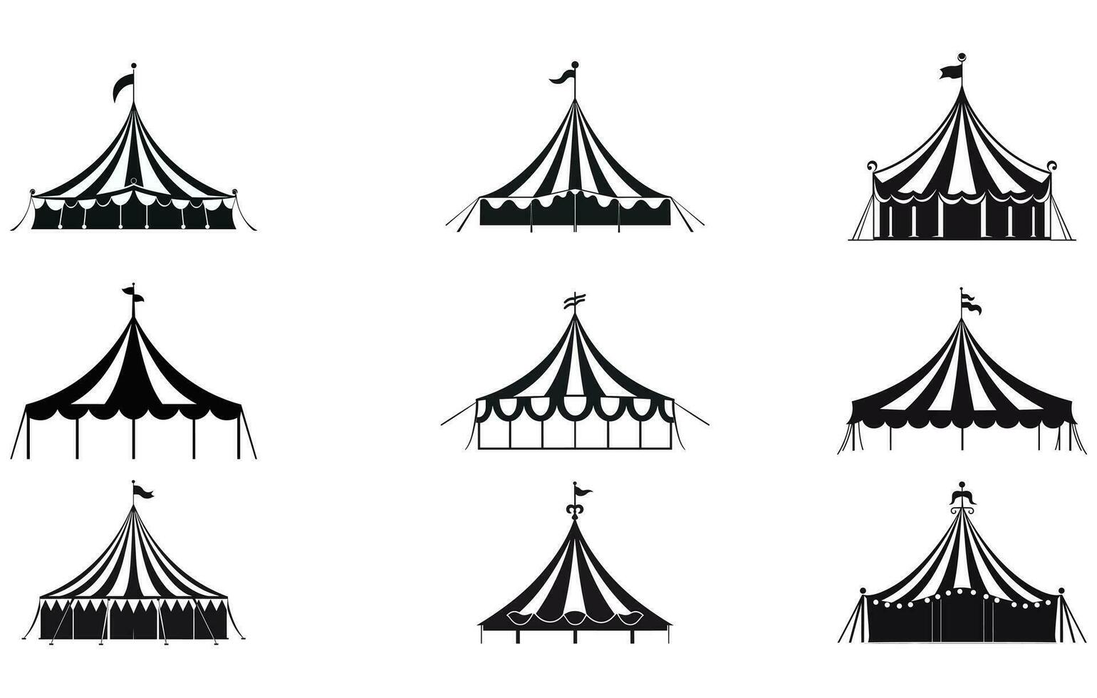cirque silhouettes ensemble, grand pack de vecteur silhouette conception