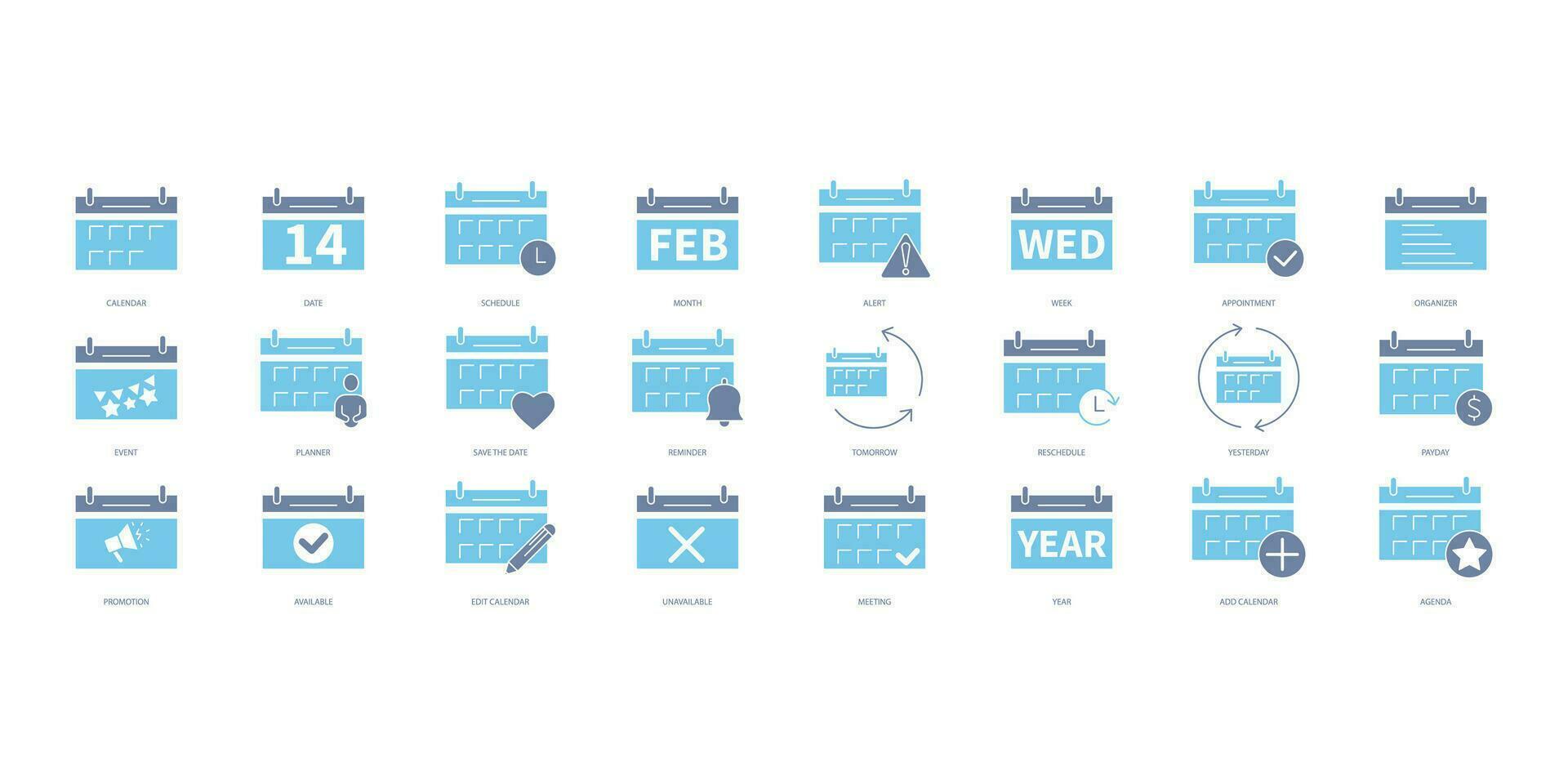 calendrier Icônes ensemble. ensemble de modifiable accident vasculaire cérébral icônes.vecteur ensemble de calendrier vecteur