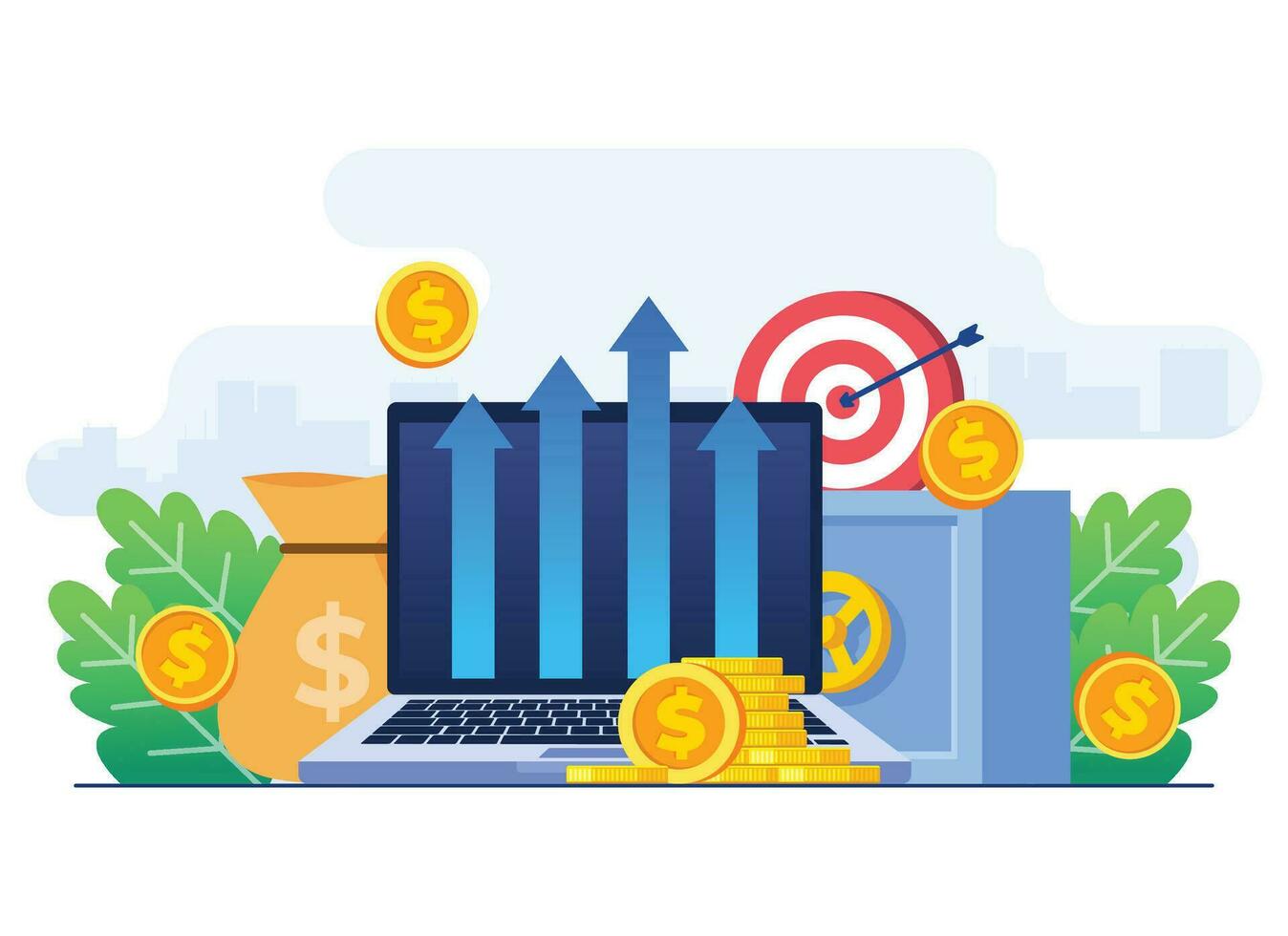 financier et investissement croissance concept plat illustration vecteur modèle, passif revenu, enregistrer argent, profit croissance, affaires plan stratégie, croissance affaires finance, financier Planification