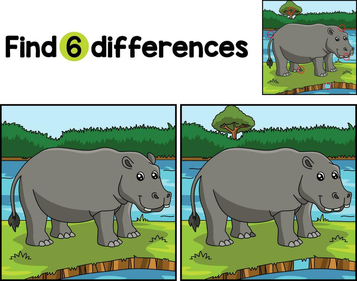 hippopotame animal trouver le différences vecteur