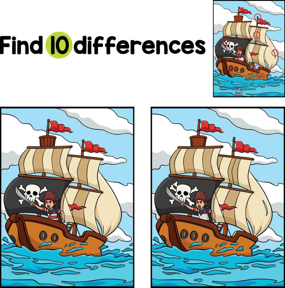 pirate navire trouver le différences vecteur