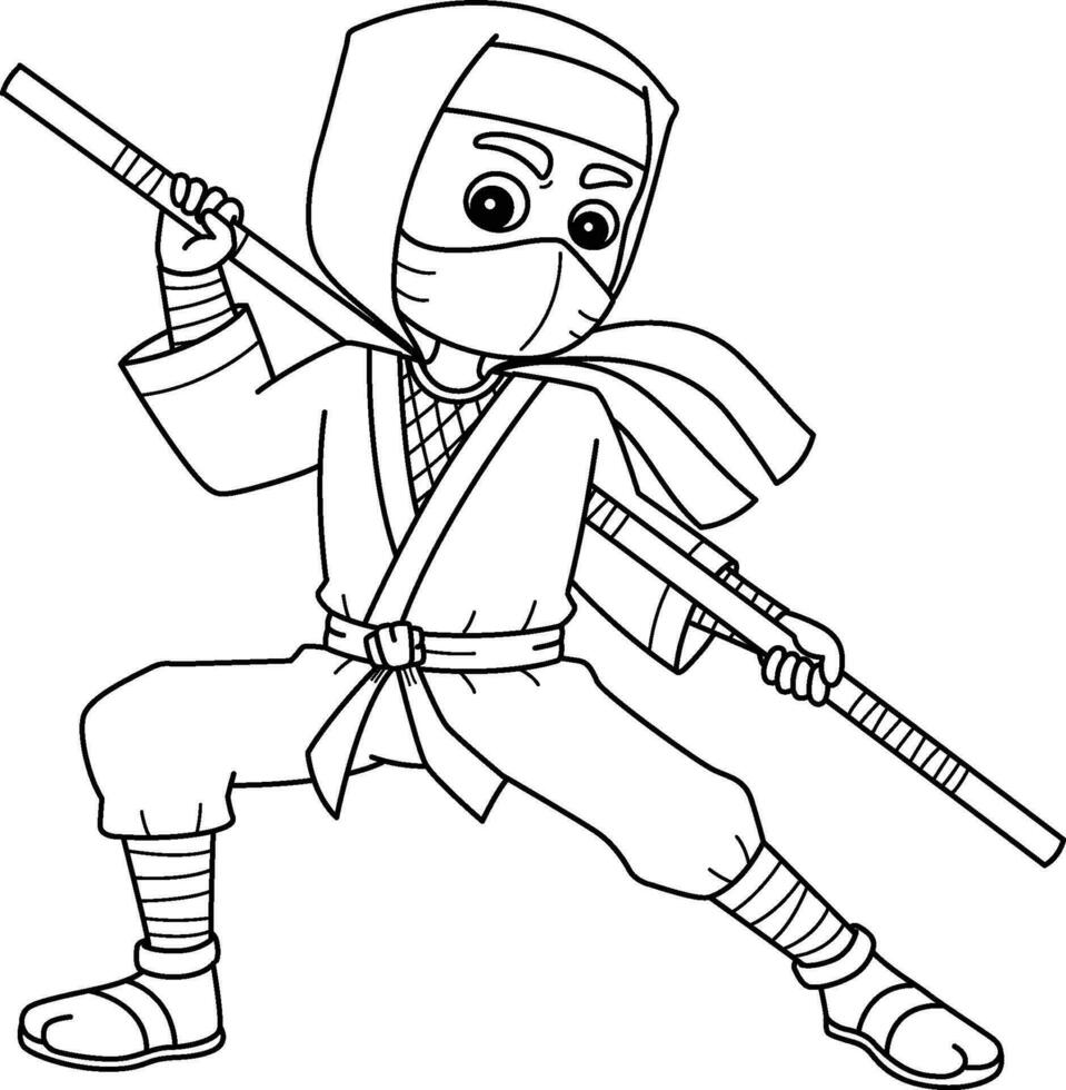 ninja en portant une Personnel isolé coloration page vecteur