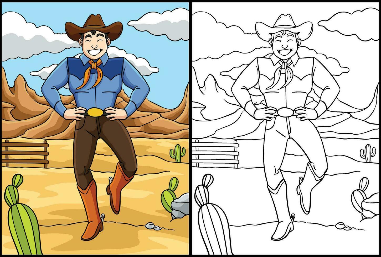 cow-boy Danse coloration page coloré illustration vecteur