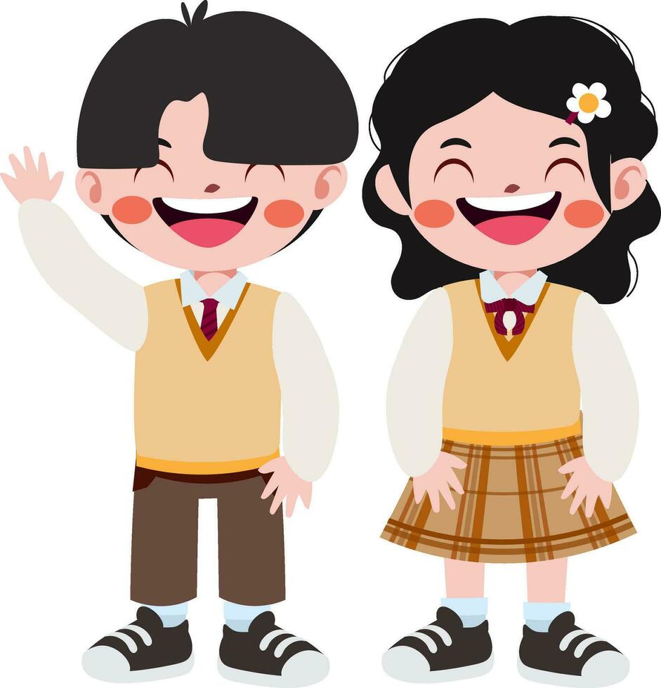 content mignonne les enfants dans école uniforme dessin animé style vecteur