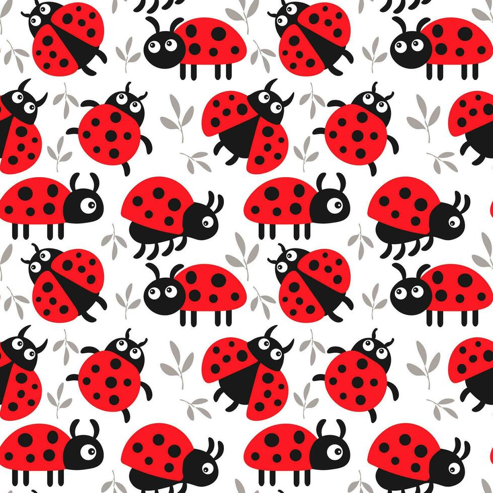 sans couture modèle, mignonne dessin animé coccinelles sur une blanc Contexte. bébé arrière-plan, imprimer, textile, vecteur