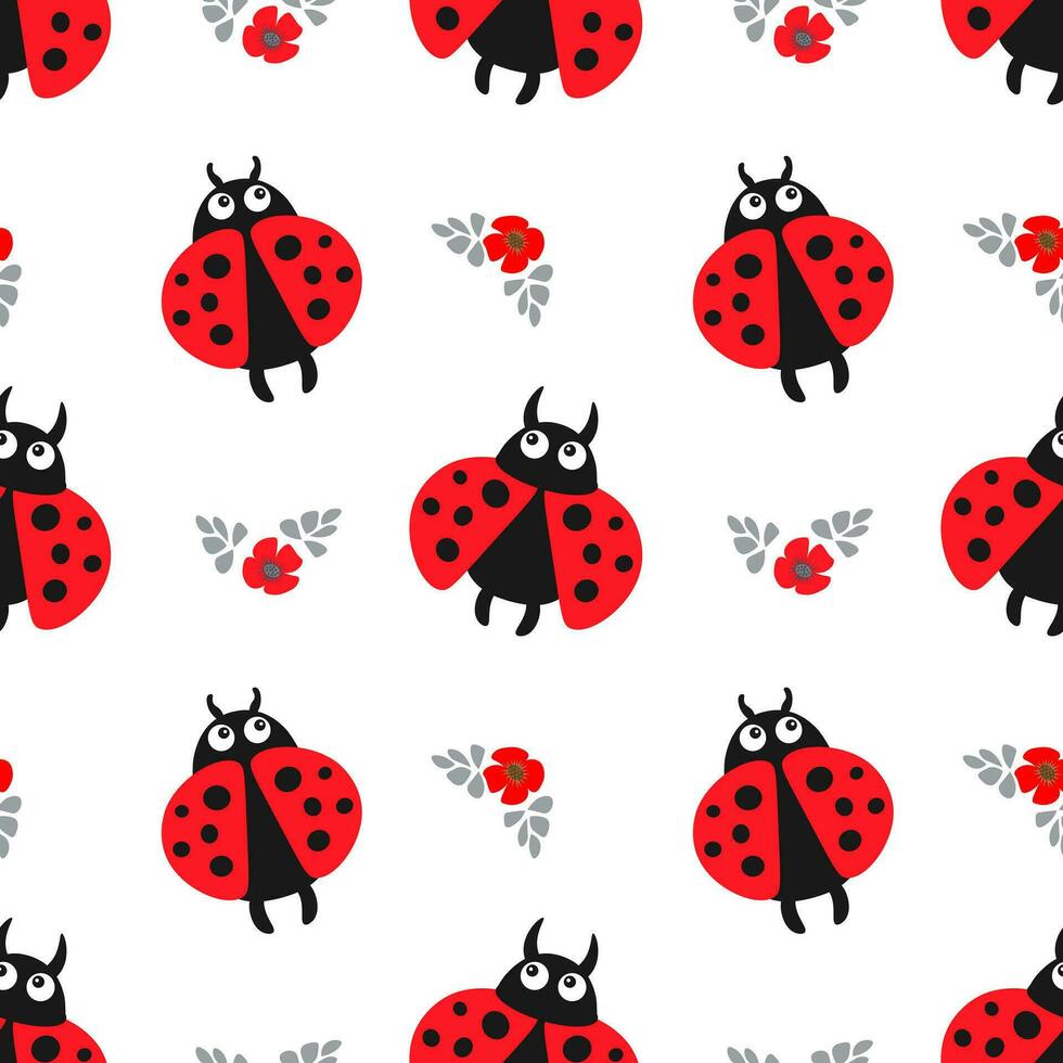 sans couture modèle, mignonne dessin animé coccinelles sur une blanc Contexte. bébé arrière-plan, imprimer, textile, vecteur