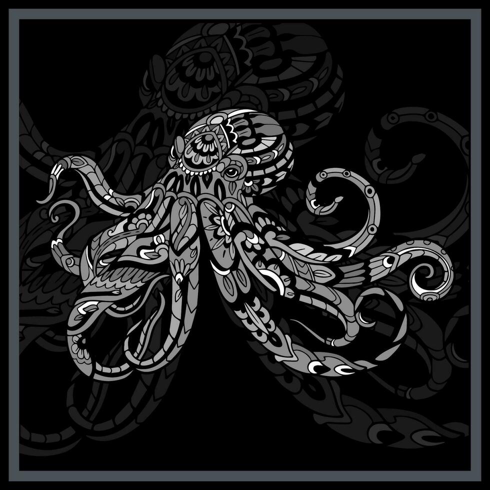 monochrome kraken poulpe mandala arts. vecteur