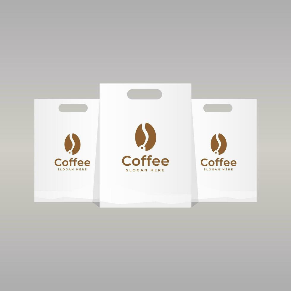 vide café sac emballage maquette ensemble avec ruban agrafe pouvez être utilisé pour promotionnel conception vecteur