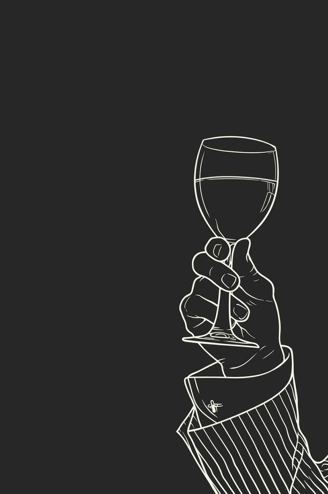 main en portant une verre de du vin. vecteur illustration sur noir Contexte.