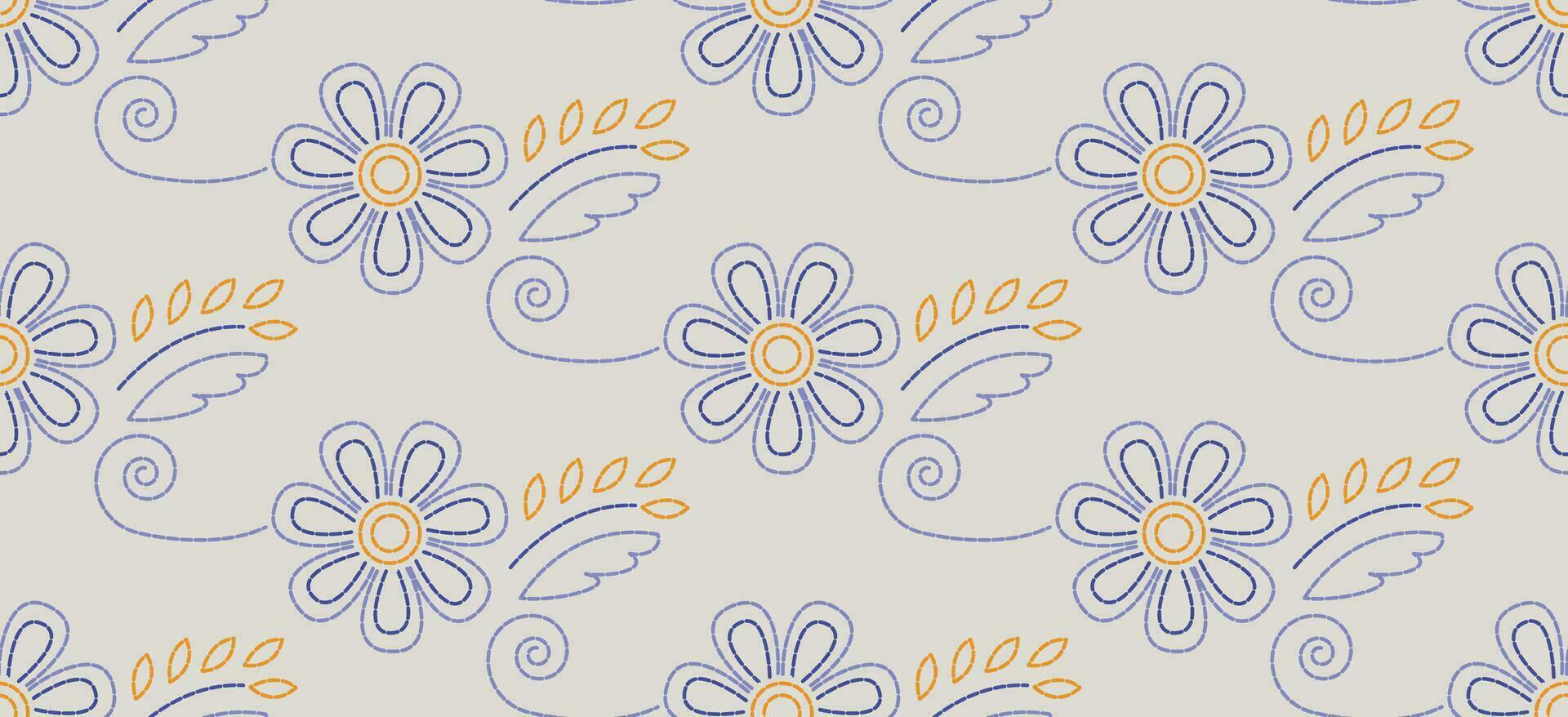 lumière bleu jaune motif Caractéristiques adorable. modèle sur tissu, embellir le encolure, décorer le jupe, orner manches avec fleur broderie. le doux, magnifique floral broderie. vecteur