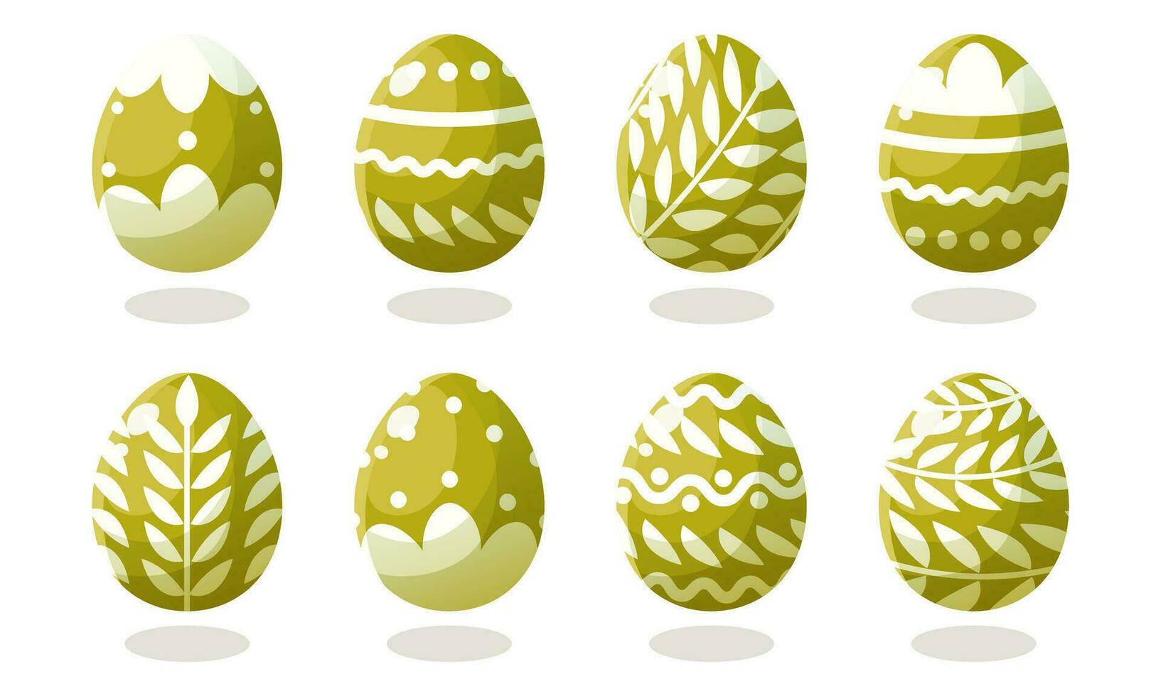 une ensemble de vert Pâques des œufs avec différent motifs. vecteur illustration sur une blanc Contexte. content Pâques. printemps vacances. collection de décoratif Pâques symbole. printemps coloré Chocolat œuf.