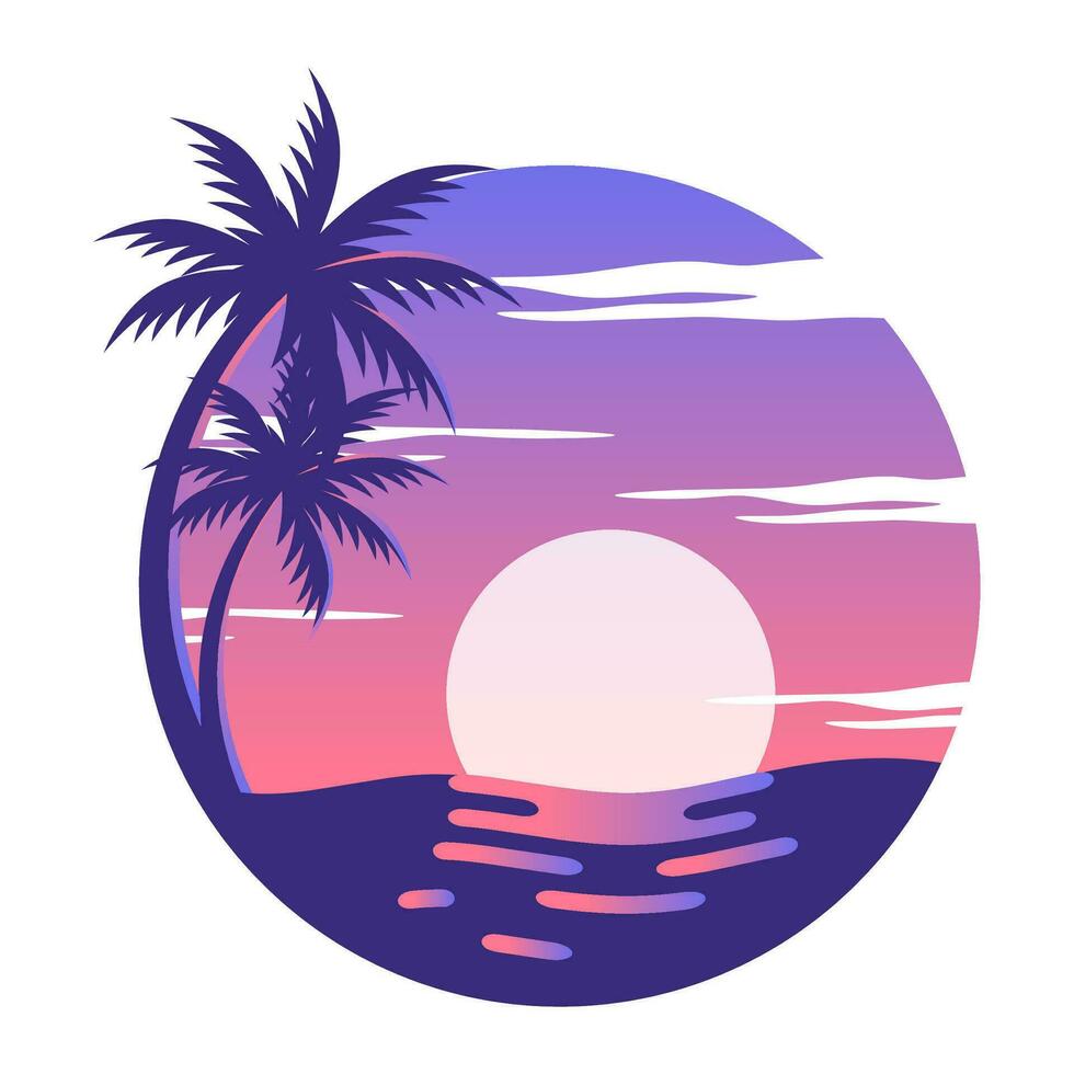 plage logo avec paume noix de coco arbre vecteur conception