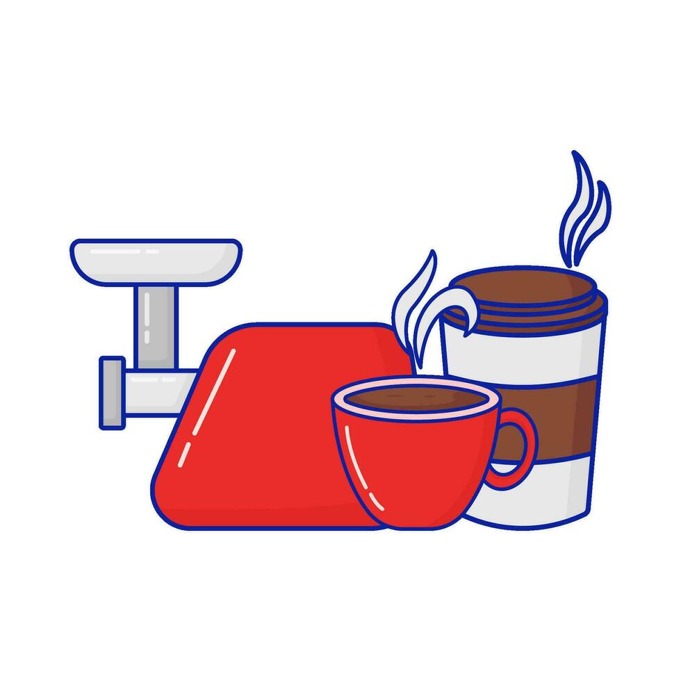 broyeur café, verre café boisson avec tasse café boisson illustration vecteur