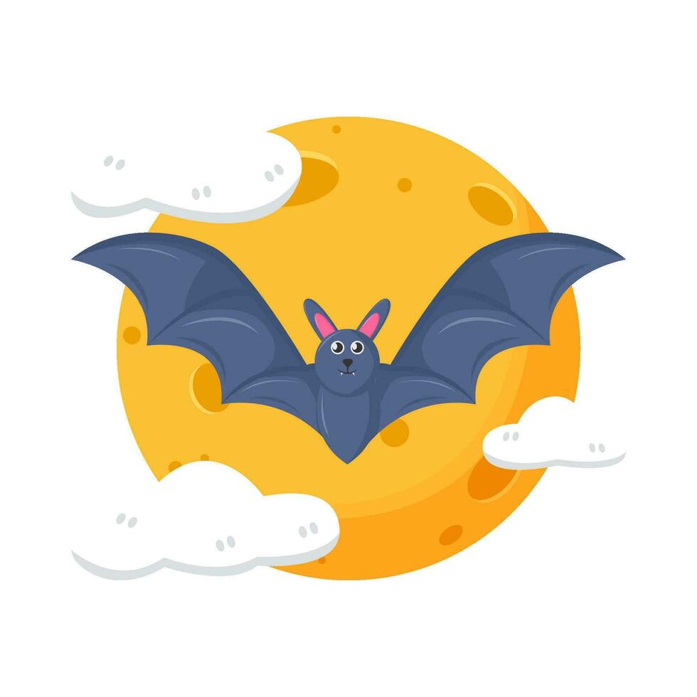 lune, nuage avec chauve souris mouche illustration vecteur