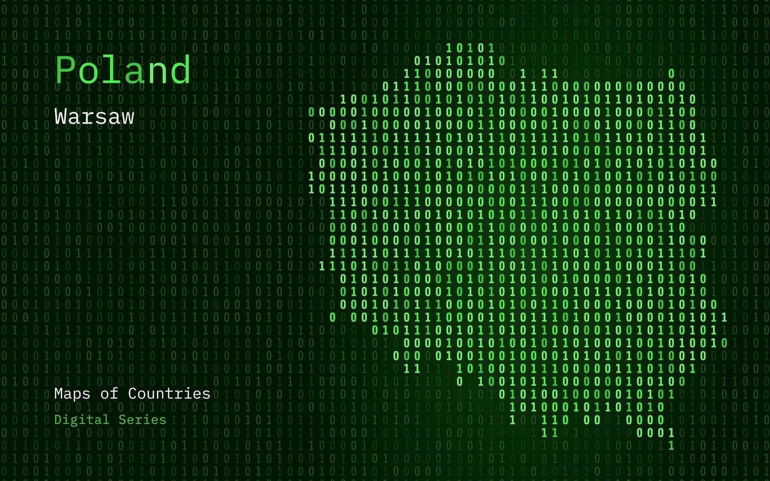 Pologne carte montré dans binaire code modèle. vert matrice Nombres, zéro, un. monde des pays vecteur Plans. numérique séries