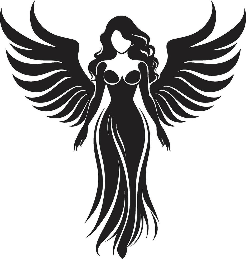angélique éclat magnifique ailes icône céleste Gardien noir angélique emblème vecteur
