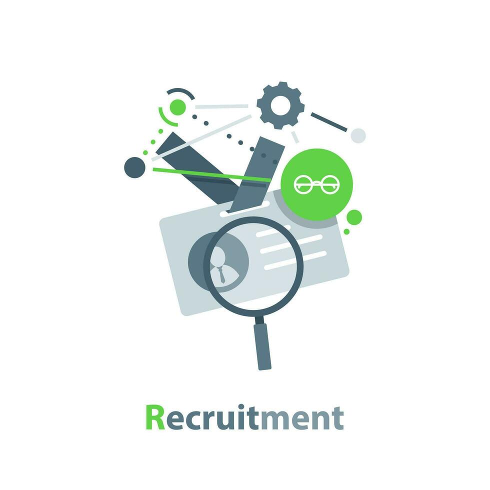 recrutement conception, idée de emploi et emploi entretien. recrutement directeur recherche. emploi candidat pour une début en haut projet vecteur