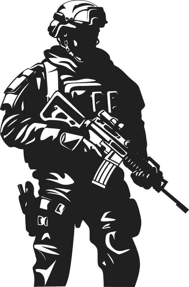 combat vigilance noir logo icône de un armé soldat guerrier force vecteur soldat emblème dans noir