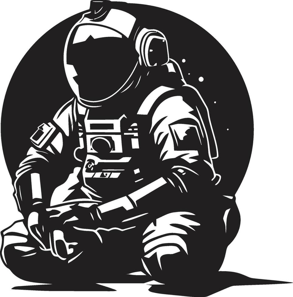 zéro la gravité pionnier noir espace logo interstellaire éclaireur astronaute casque icône vecteur