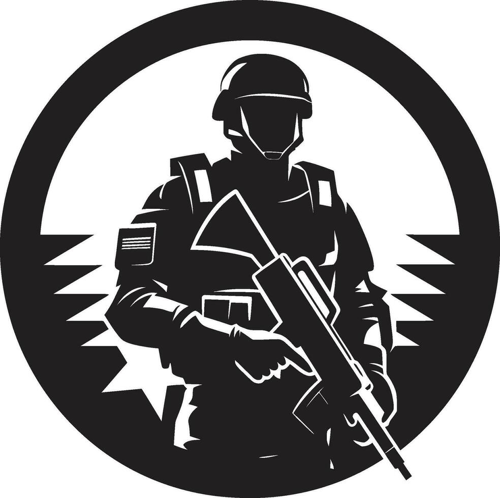 guerrier vigoureux armé militaire emblème Gardien valeur noir soldat icône conception vecteur