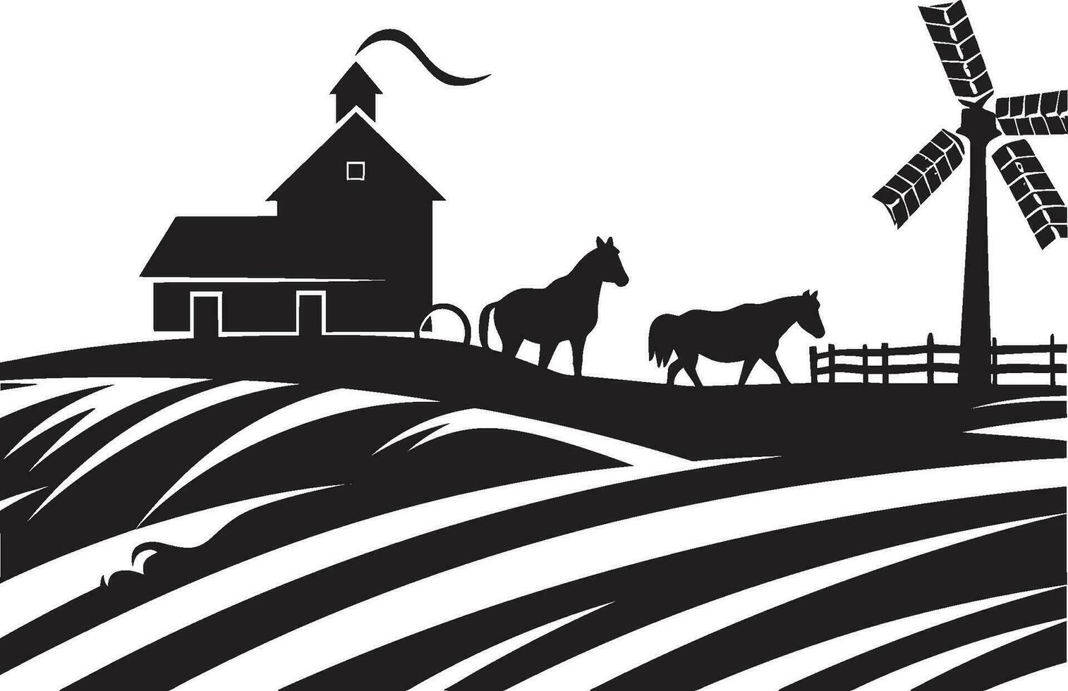 propriété tranquillité ferme icône des champs sérénité agricole noir logo vecteur