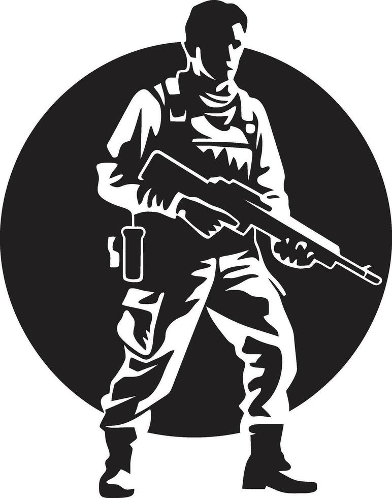 combat avant-garde armé les forces emblème conception tactique Gardien armé soldat noir icône vecteur