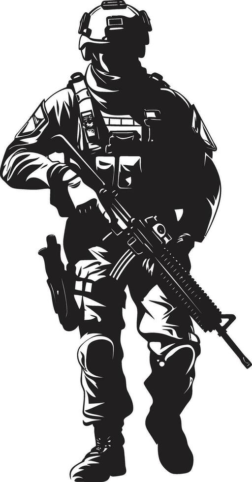 défenseur s résoudre armé homme noir emblème combat sentinelle vecteur soldat logo