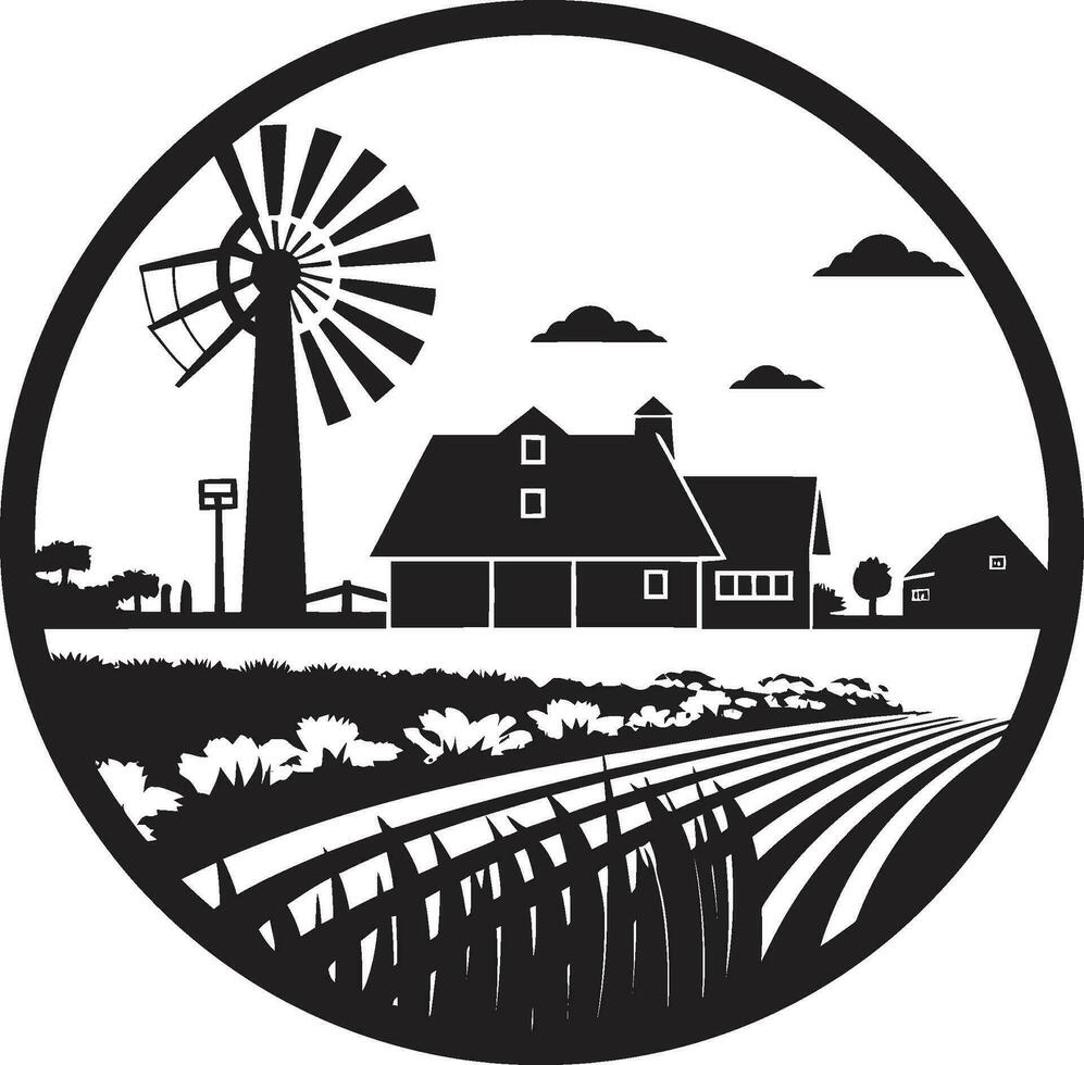 des champs sérénité agricole noir logo rustique héritage vecteur ferme emblème