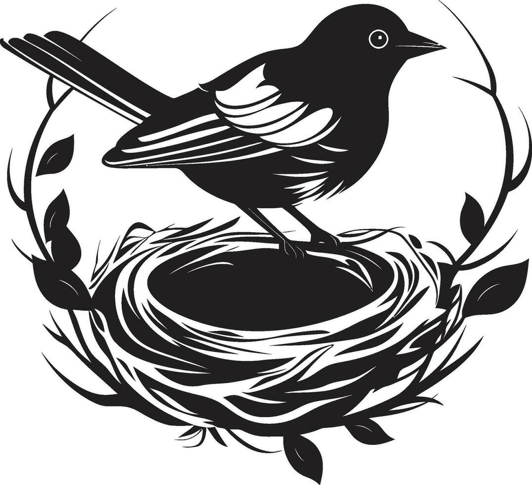 nid génie noir oiseau emblème ouvré perche vecteur nid logo