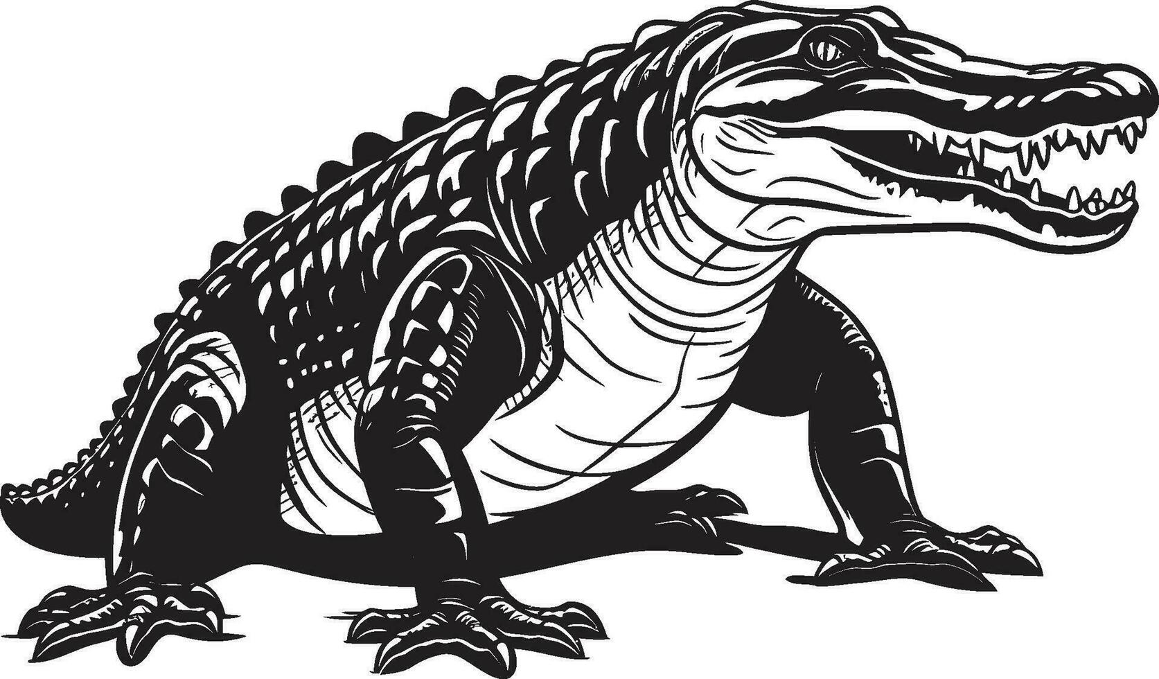 primitif chasseur noir alligator icône conception région sauvage Gardien alligator vecteur dans noir