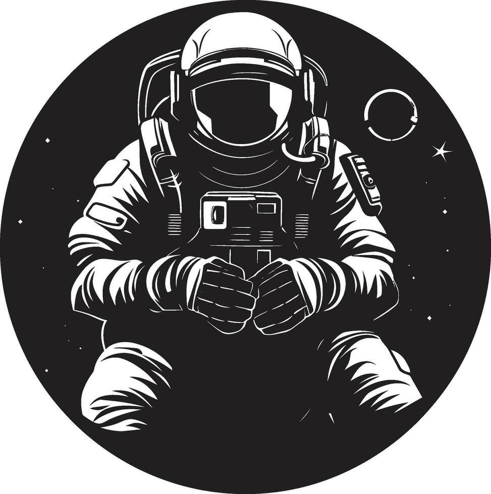 zéro la gravité pionnier noir espace logo interstellaire éclaireur astronaute casque icône vecteur