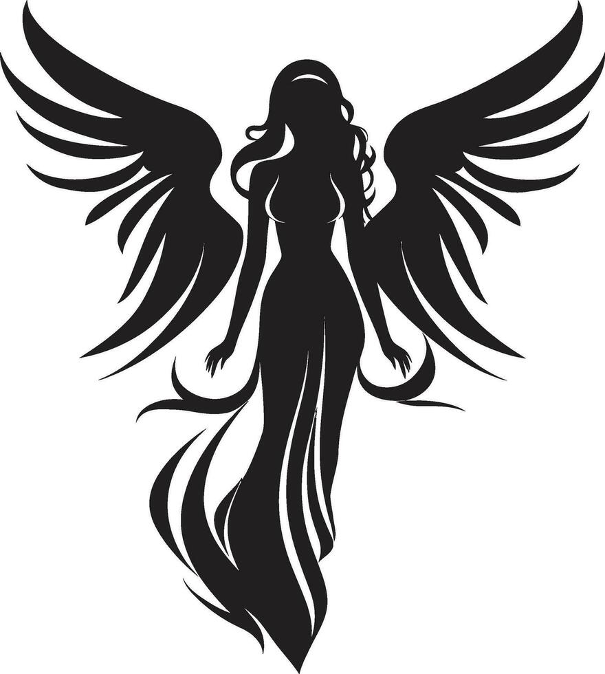 céleste la grâce ange ailes emblématique icône Divin sérénité noir ange logo conception vecteur