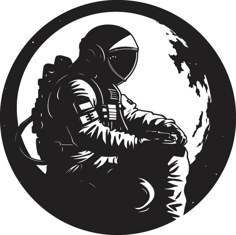 cosmos voyageur noir espace explorateur logo galactique expéditionnaire astronaute vecteur icône