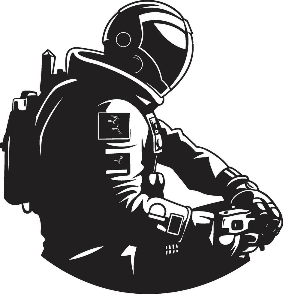 cosmos pionnier noir astronaute symbole galactique frontière astronaute emblème conception vecteur