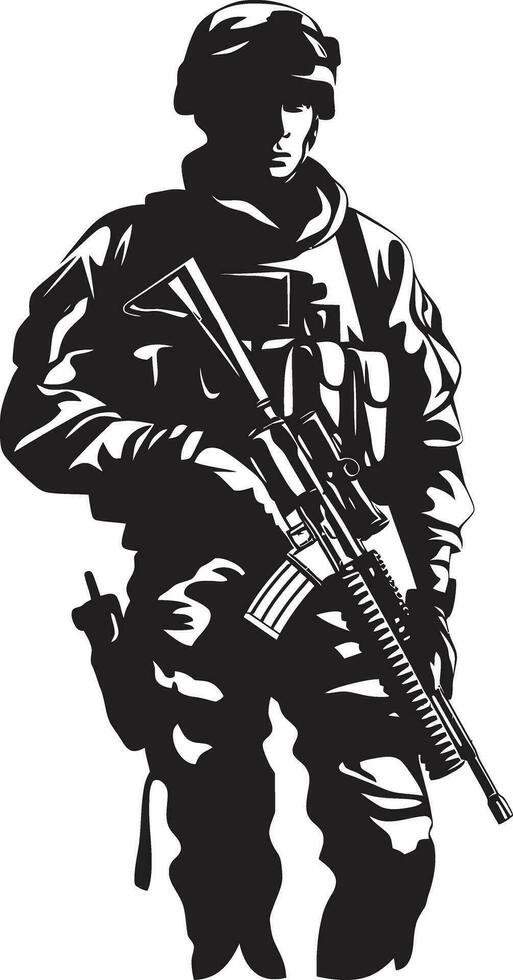 militant précision armé les forces emblème conception guerrier valeur noir vecteur soldat logo