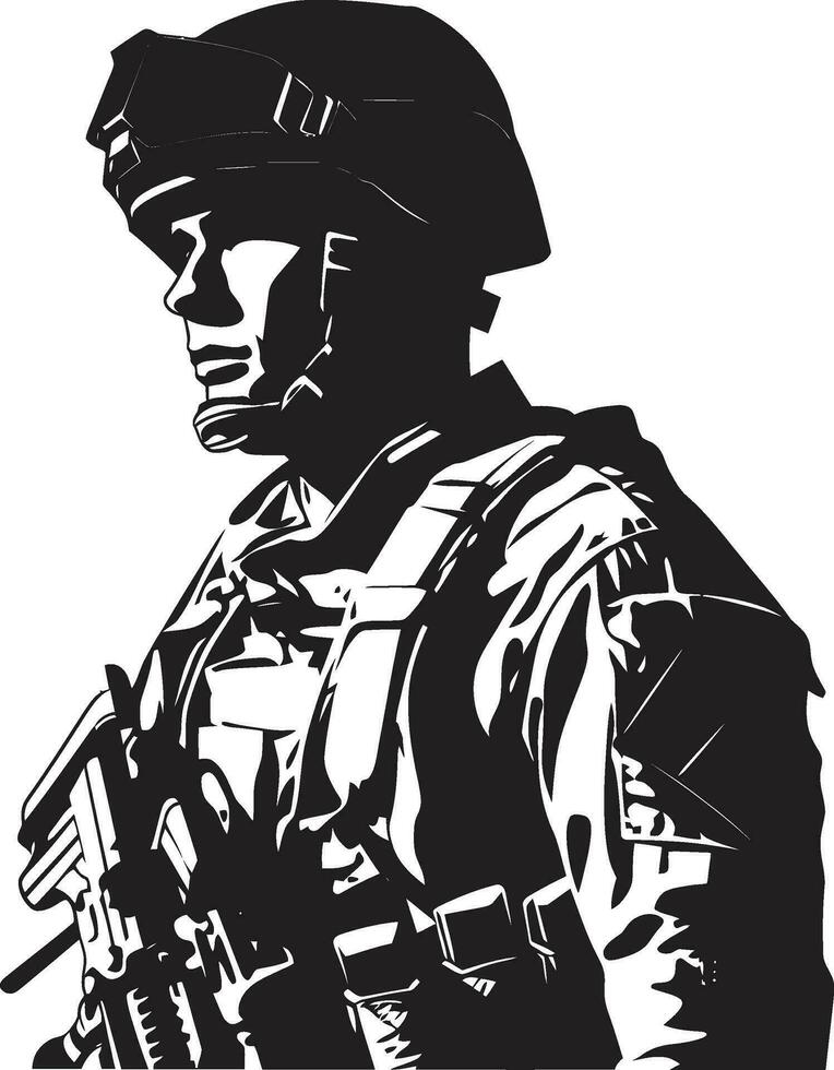 tactique défenseur soldat vecteur logo icône conception bataille prêt sentinelle noir logo de un armé guerrier