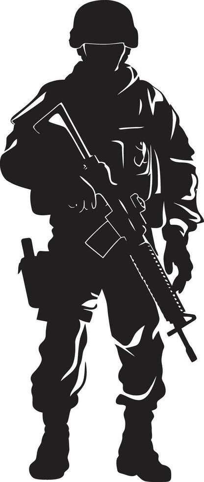défensive Gardien armé soldat noir icône combattant vigueur vecteur soldat emblème