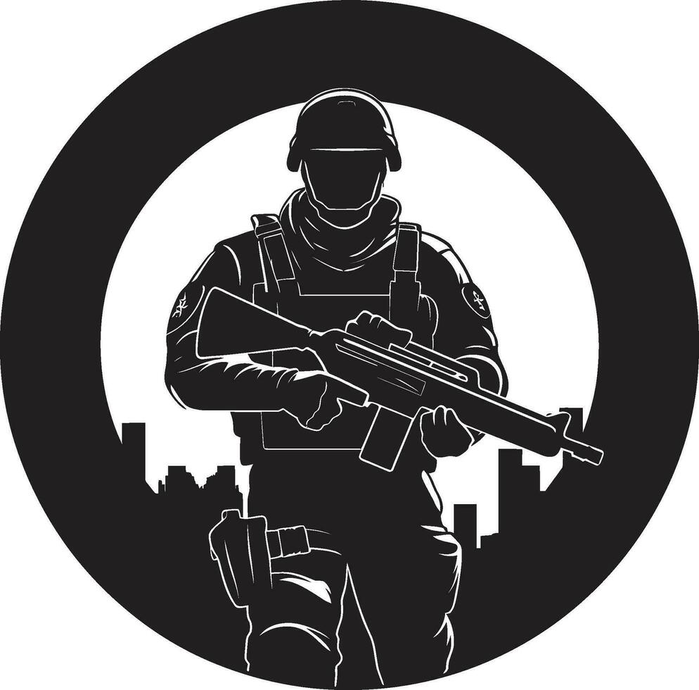 bataille prêt sentinelle armé soldat vecteur emblème combat vigilance noir logo icône de un armé soldat